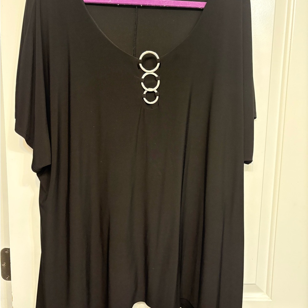 Black Relaxed Blouse with Silver Embellishments